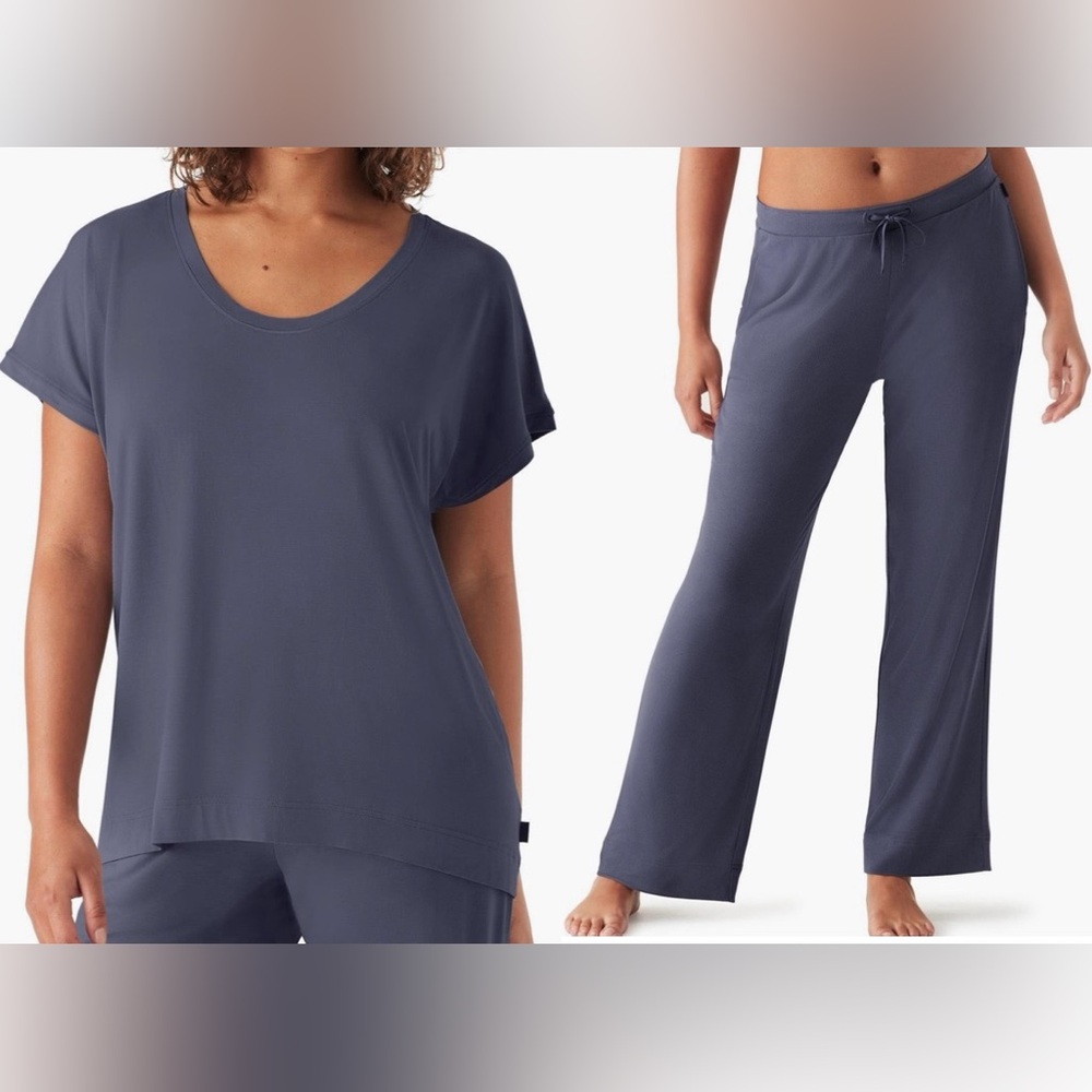 True & Co Set Any Wear Relaxed V-neck T-Shirt and Drawstring Ribbed Pajama Pants